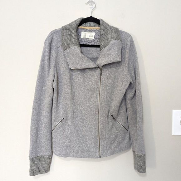 Anthropologie Jackets & Blazers - Anthropologie Saturday Sunday Gray Asymmetrical Full Zip Knit Trim Jacket
